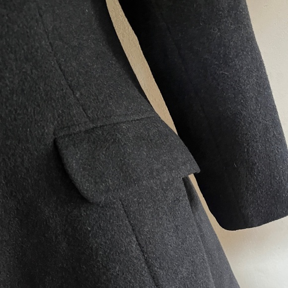 Anne Klein II Vintage Black Merino Wool and Angora Women’s Long Trench Pea Coat - Picture 5 of 12